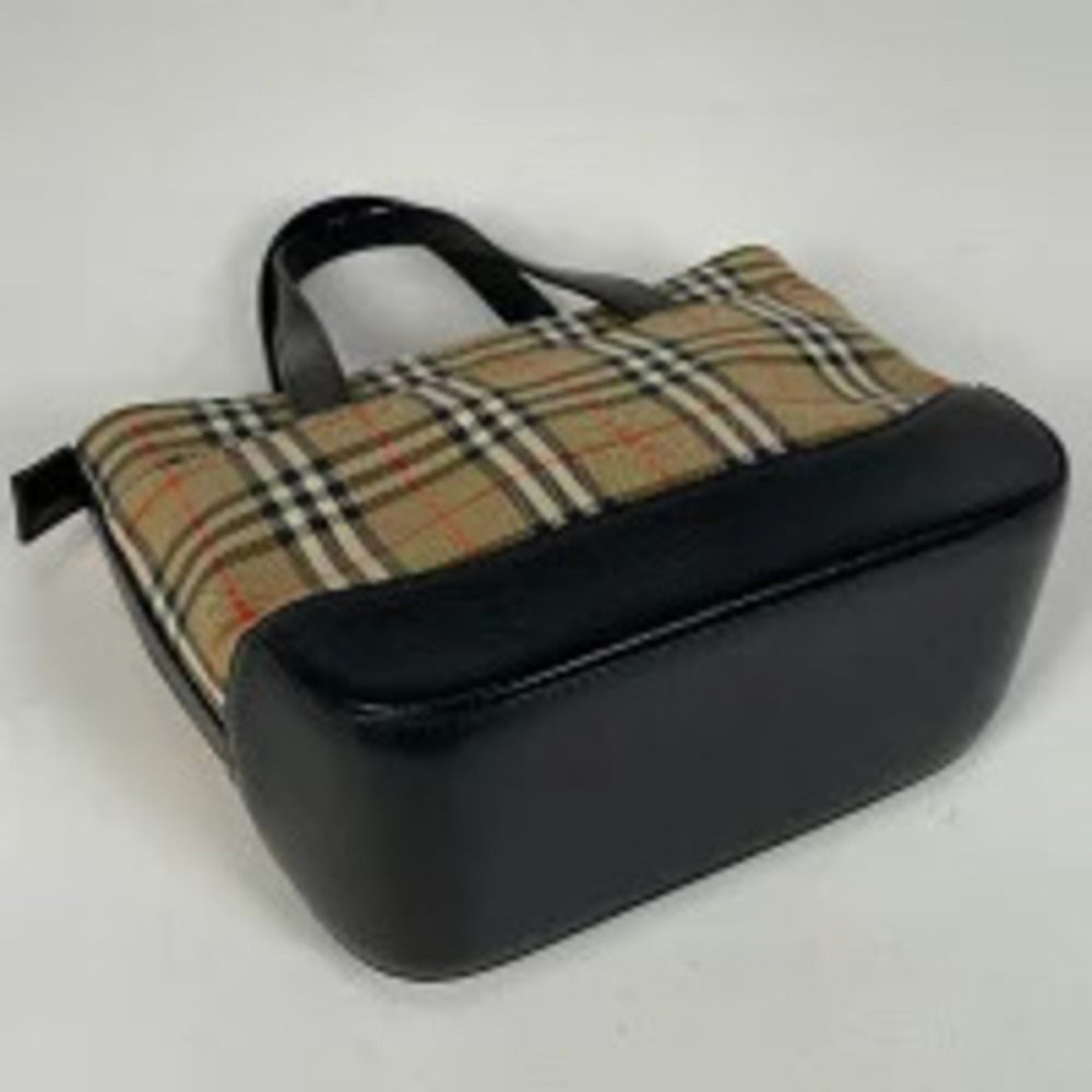 Burberry Check Handbag Black Canvas Brown